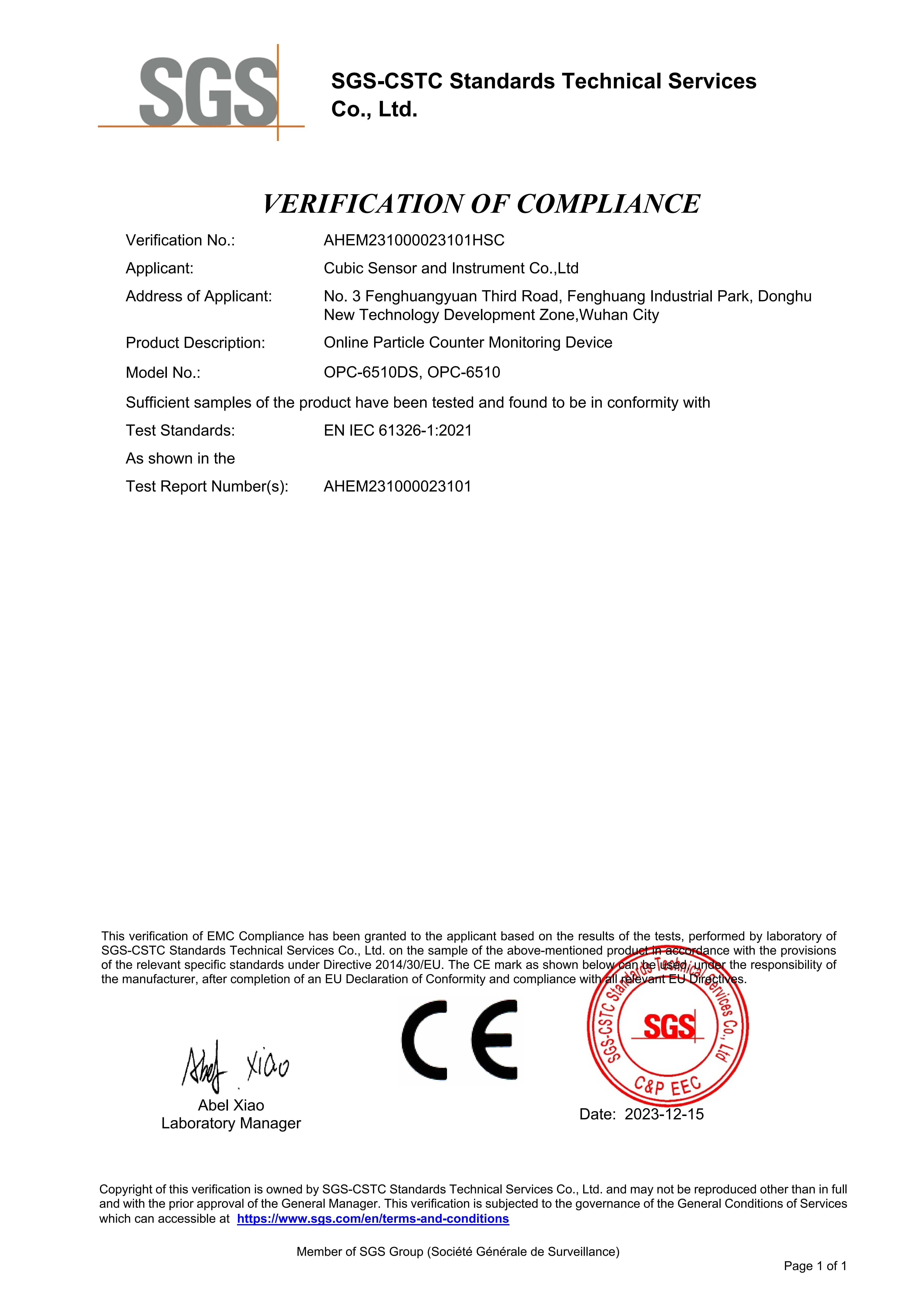 Certificat CE série OPC-6510